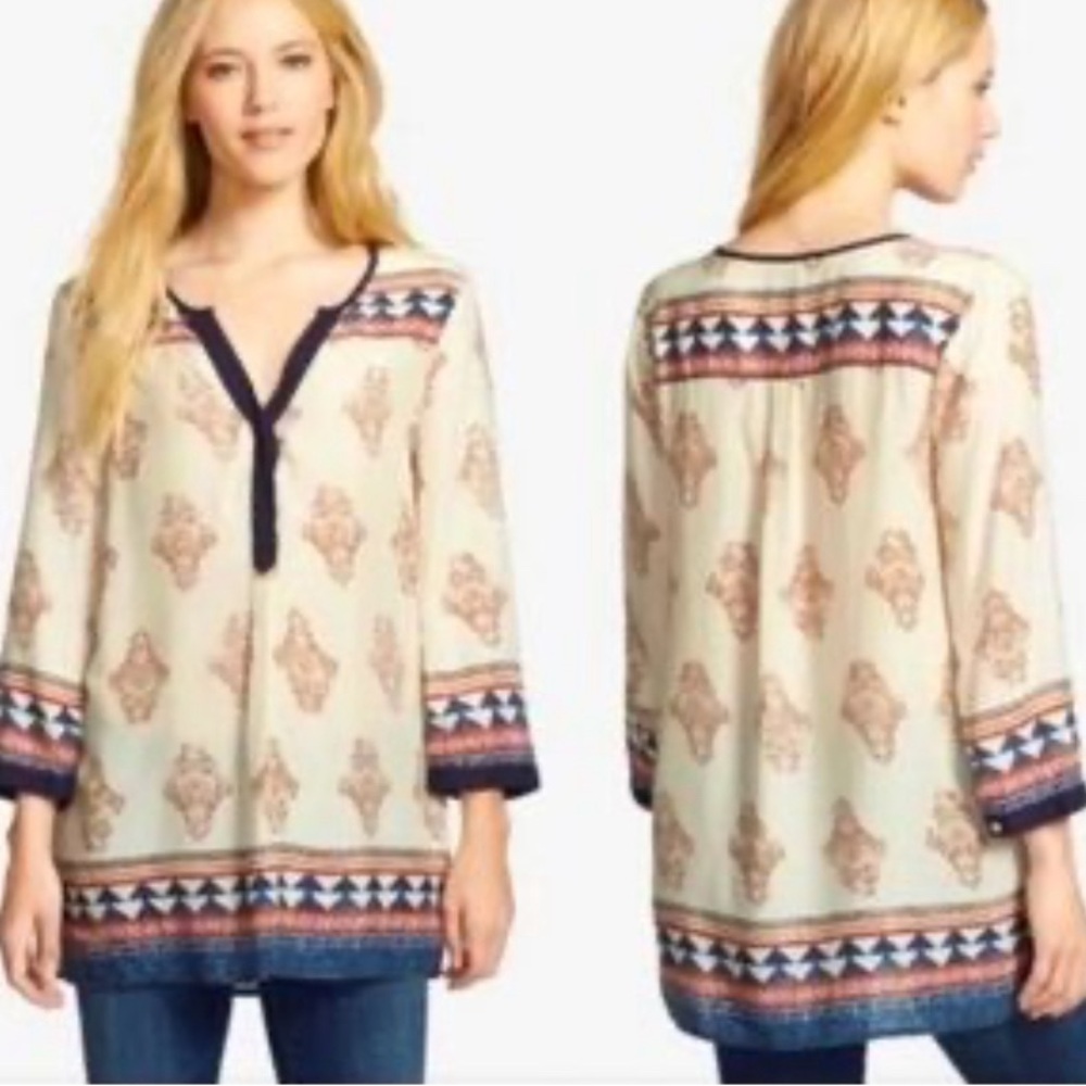 Lucky brand lotus bohemian tinsley woven tunic top blouse xl